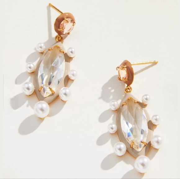 Anthropologie Glass & Pearl Double Drop Earrings in White - Picture 1 of 3